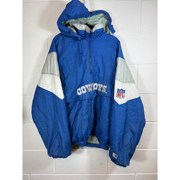 Vintage 90s Dallas Cowboys Anorak Jacket Mens Large Blue Starter Windbreaker NFL - Picture 1 of 8